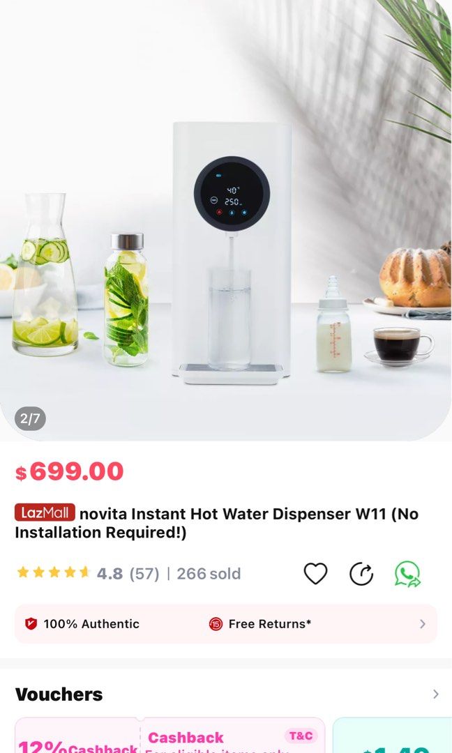 Novita instant hot dispenser w11, TV & Home Appliances, Kitchen