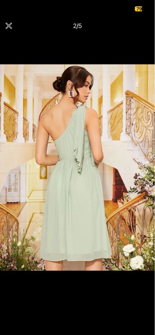 Off Shoulder Chiffon Dress Mint Green