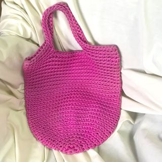 Pink Thick Rope Tote Straw Bag Beach Casual