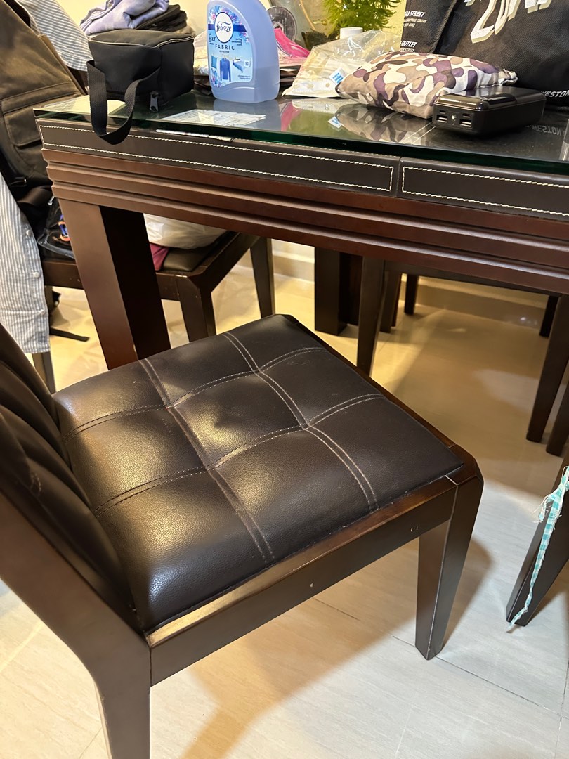 RUSTICA solid wood leather tempered glass dining table with free chairs