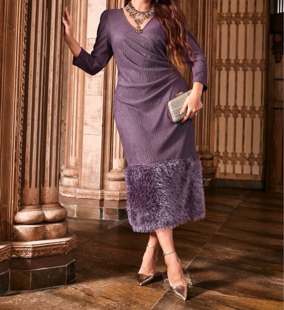 SHEIN Fur Purple Dress Women s Fashion Dresses Sets Dresses