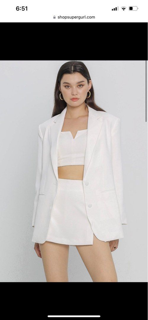 Supergurl BOSTON BOYFRIEND BLAZER WHITE Women s Fashion Coats