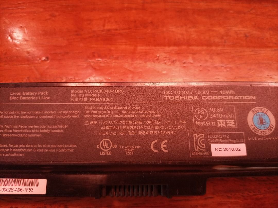 Toshiba Li-Ion Battery Pack, Computers & Tech, Laptops & Notebooks on Carousell