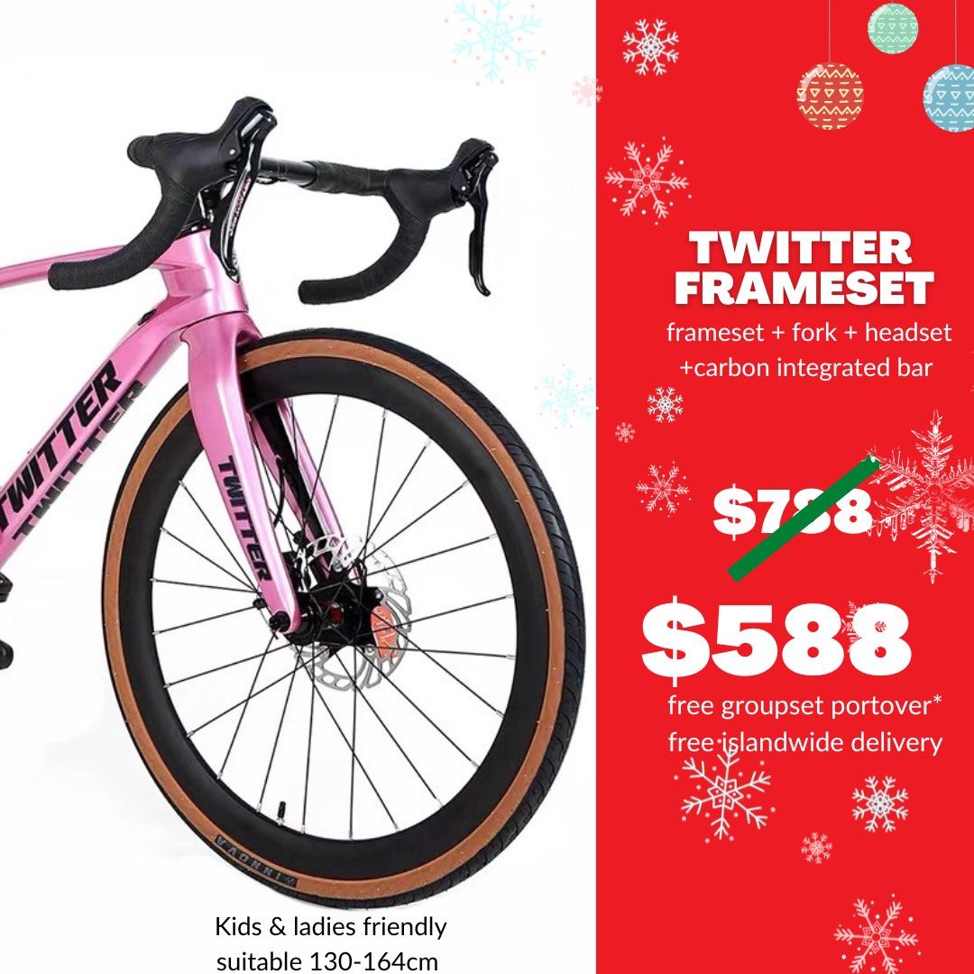 Twitter pink 24 carbon frameset 588 not 700c for kids ladies roadbike Sports Equipment Bicycles Parts Parts Accessories on Carousell