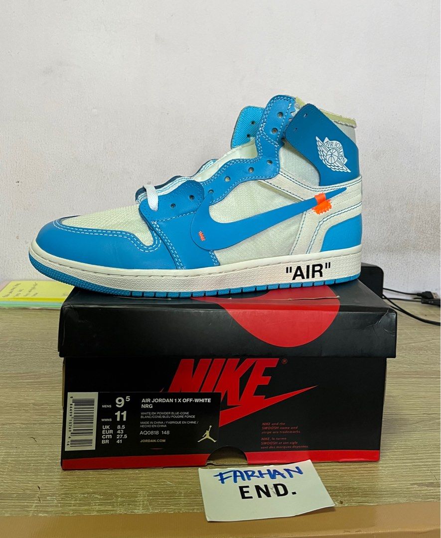 Air jordan 1 off white university blue sale