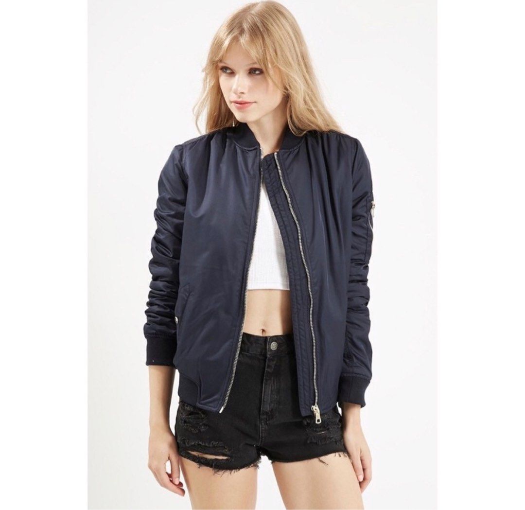 Topshop navy cheap bomber jacket