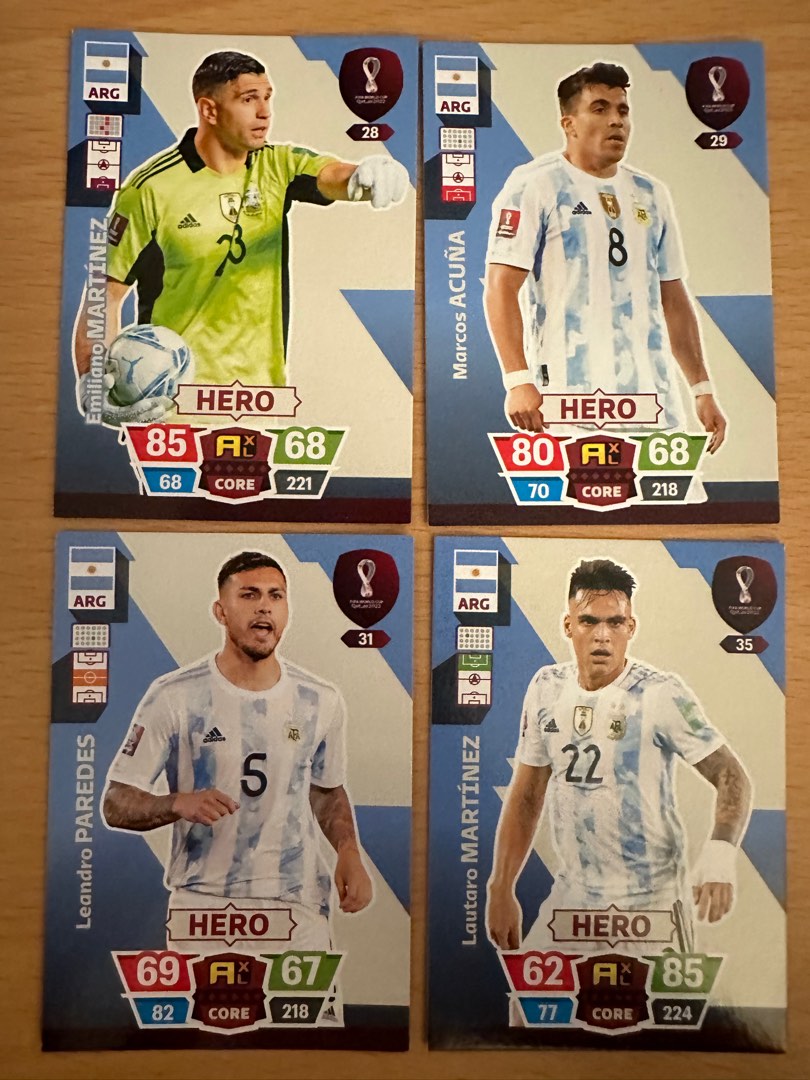 Argentina World Cup cards Martinez, Acuna, Paredes, Otamendi, Romero