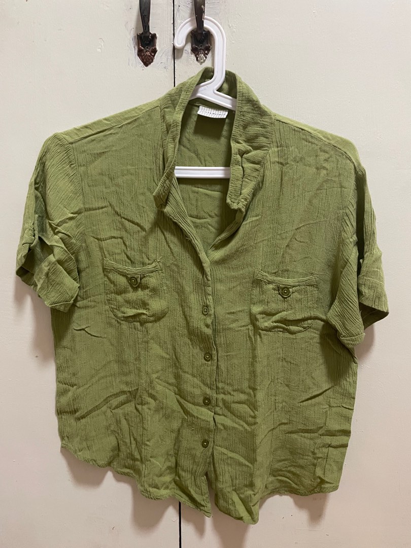 Avocado green blouse, Women's Fashion, Tops, Blouses on Carousell