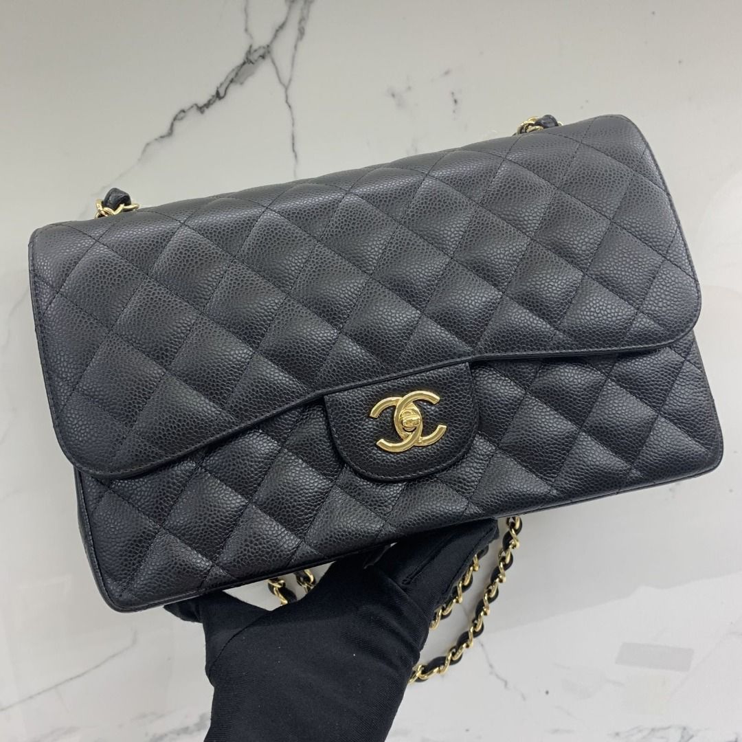 CHANEL A58600 CAVIAR SKIN CLASSIC FLAP JUMBO WCARD NO.19 SHOULDER BAG  227031278 WE, Luxury, Bags & Wallets on Carousell