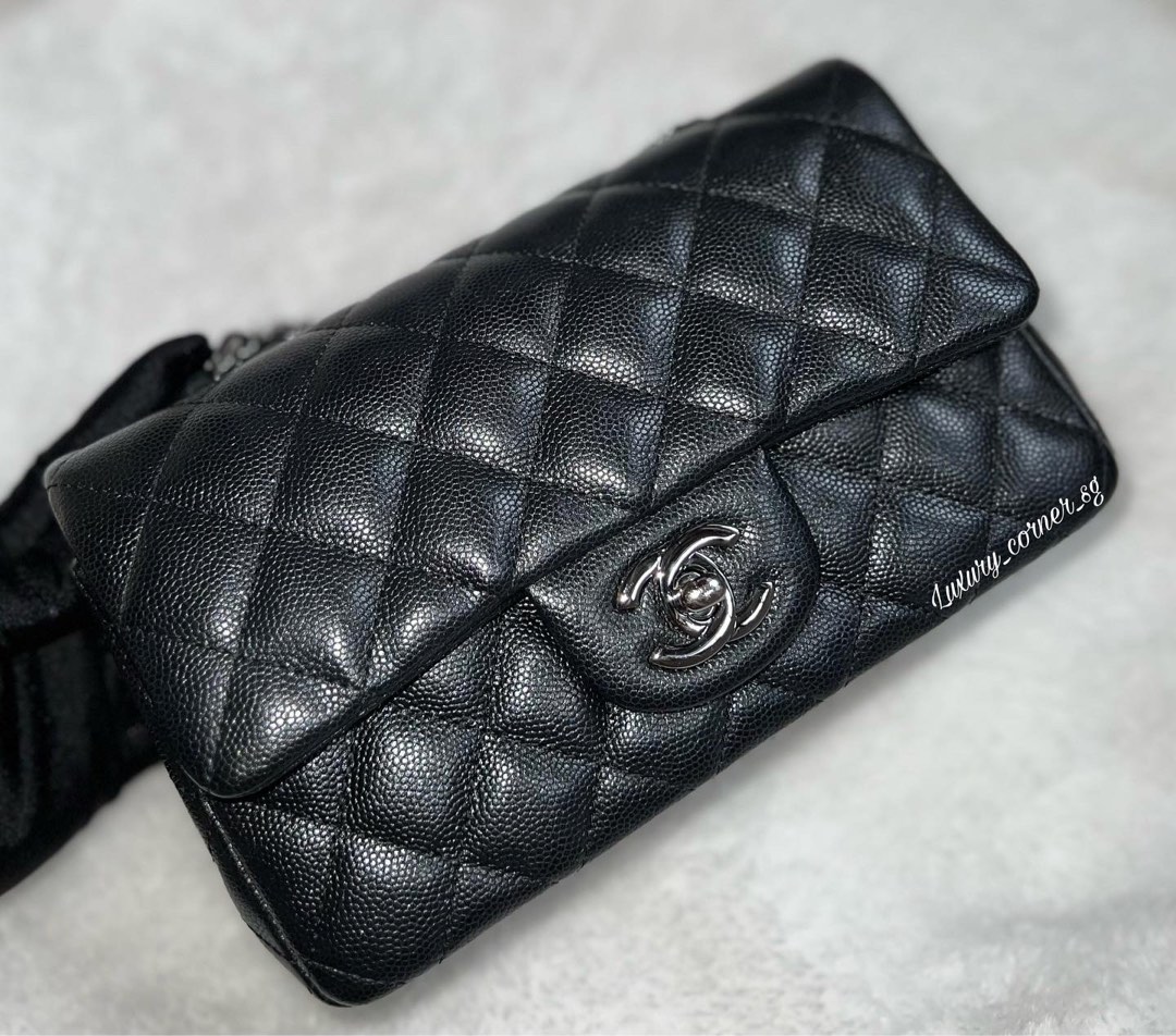 Chanel Mini Rectangular Flap 18C Black Iridescent Black Caviar