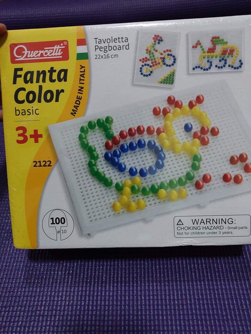 FantaColor Small Pegboard Round Pegs for Kids (Category: Craft Supplies & Tools) located in Rizal. Submitted by bolyloli_tales.treasures (Listing ID 1205358882, Image 1). Description: Brand new Only 2 stocks left!!! Portable, suitcase type, board locks into case of pegs 22x16 cm board size Circle pegs Includes 100 pegs with 4 different colors and a guide book .