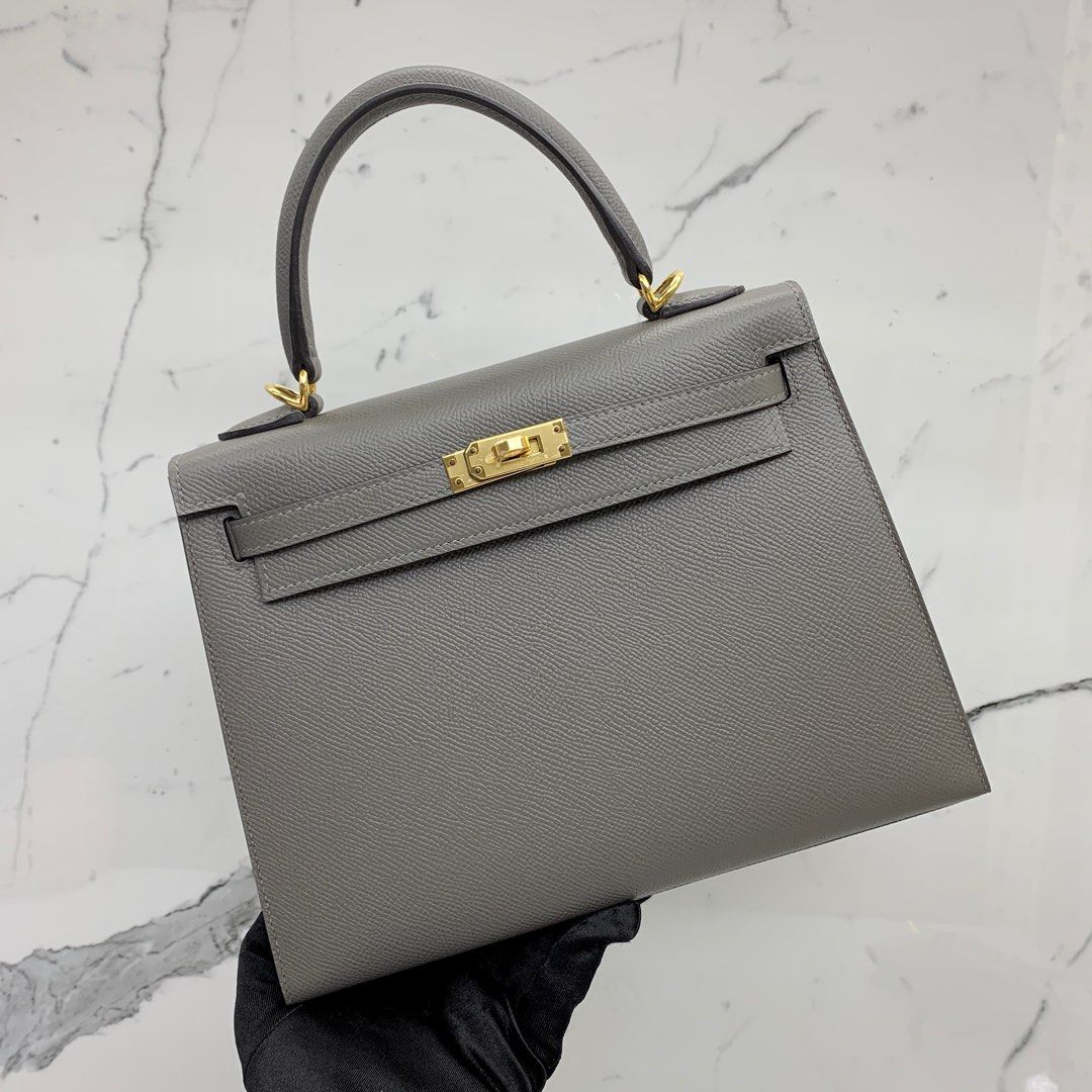 Hermes Kelly 25 Sellier Epsom Gris Meyer GHW Stramp U