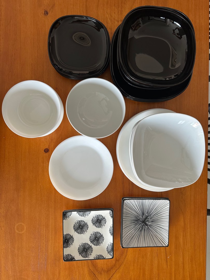 Ikea black and white plates and bowls, Furniture & Home Living