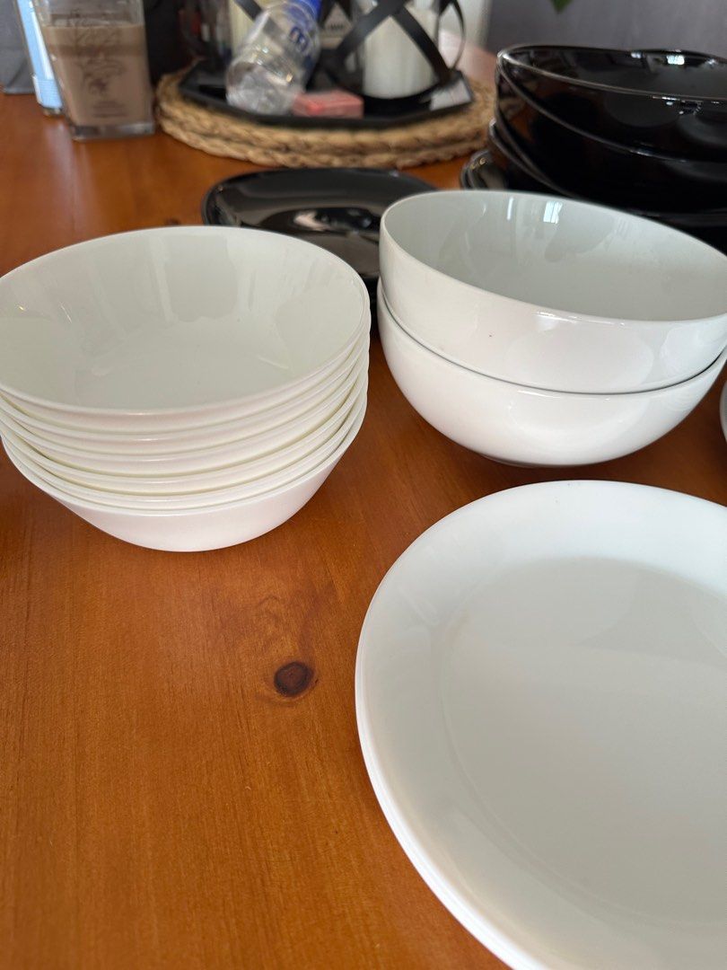Ikea black and white plates and bowls, Furniture & Home Living
