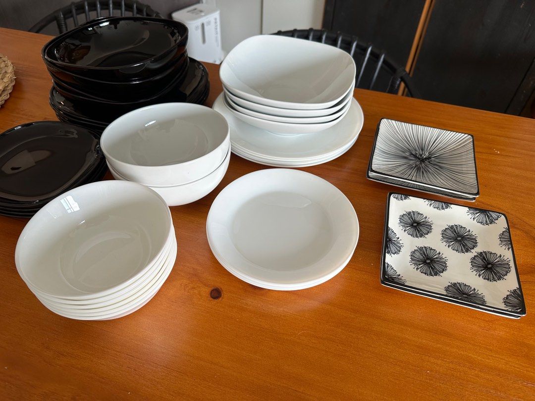Ikea black and white plates and bowls, Furniture & Home Living