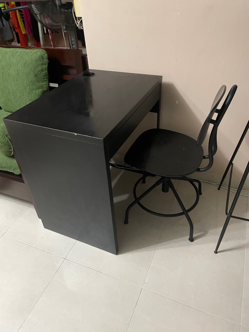 IKEA small study table & swivel chair, Furniture & Home Living