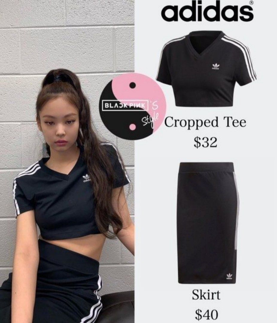 Jennie Crop Top Adidas, Fesyen Wanita, Pakaian Wanita, Atasan di Carousell