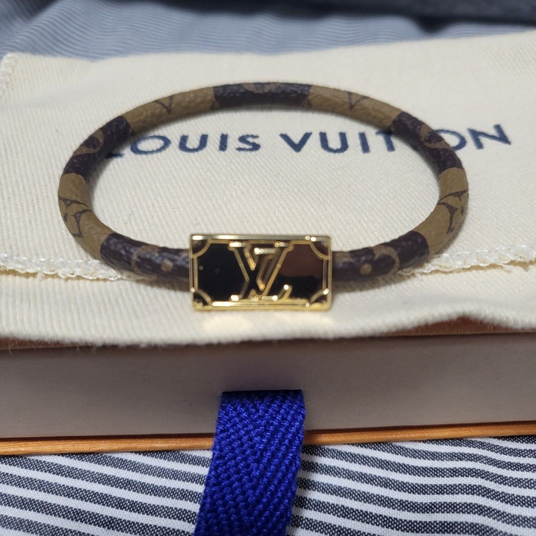 Monogram leather bracelet Louis Vuitton Anthracite in Leather