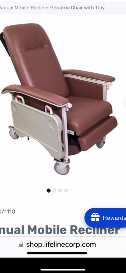 Manual mobile recliner Geriatric Chair with Tray, Health & Nutrition