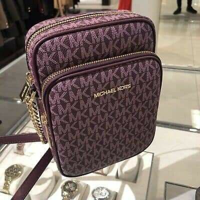 Michael Kors Jet Set Bordeaux Signature Flight Crossbody NEW COLOR