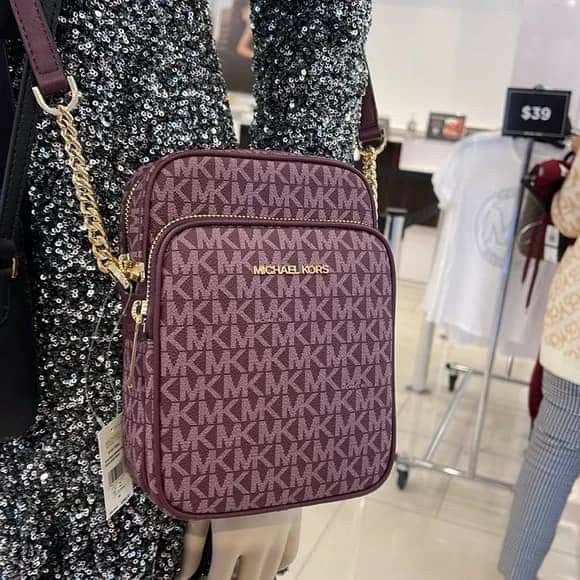 Michael Kors Jet Set Bordeaux Signature Flight Crossbody NEW COLOR