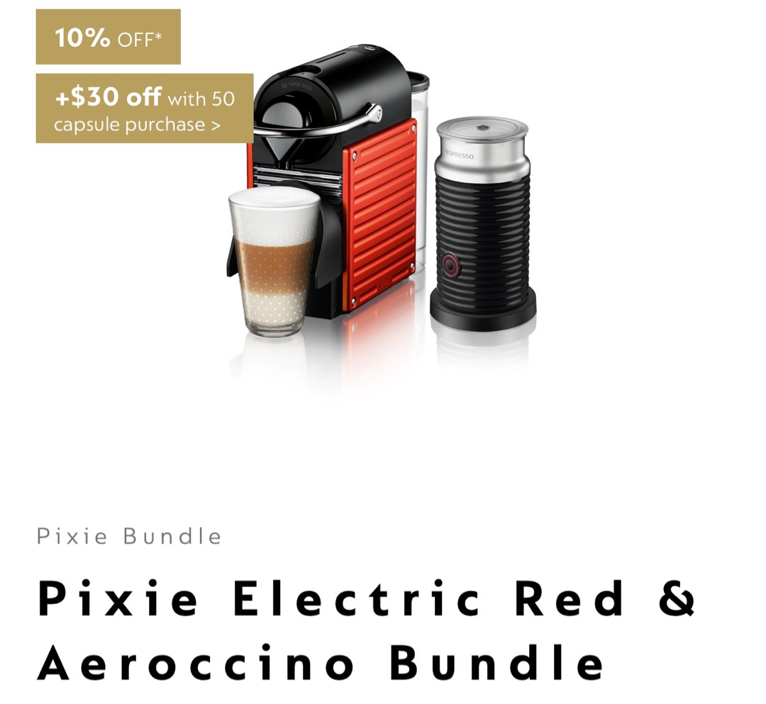 Nespresso Coffee Machine Pixie Electric Red & Aeroccino Bundle