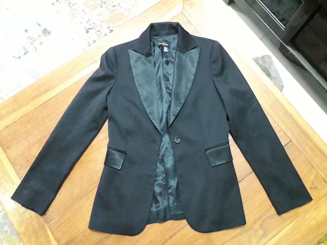 New Zara black blazer with satin lapel, Women's Fashion, Coats, Jackets