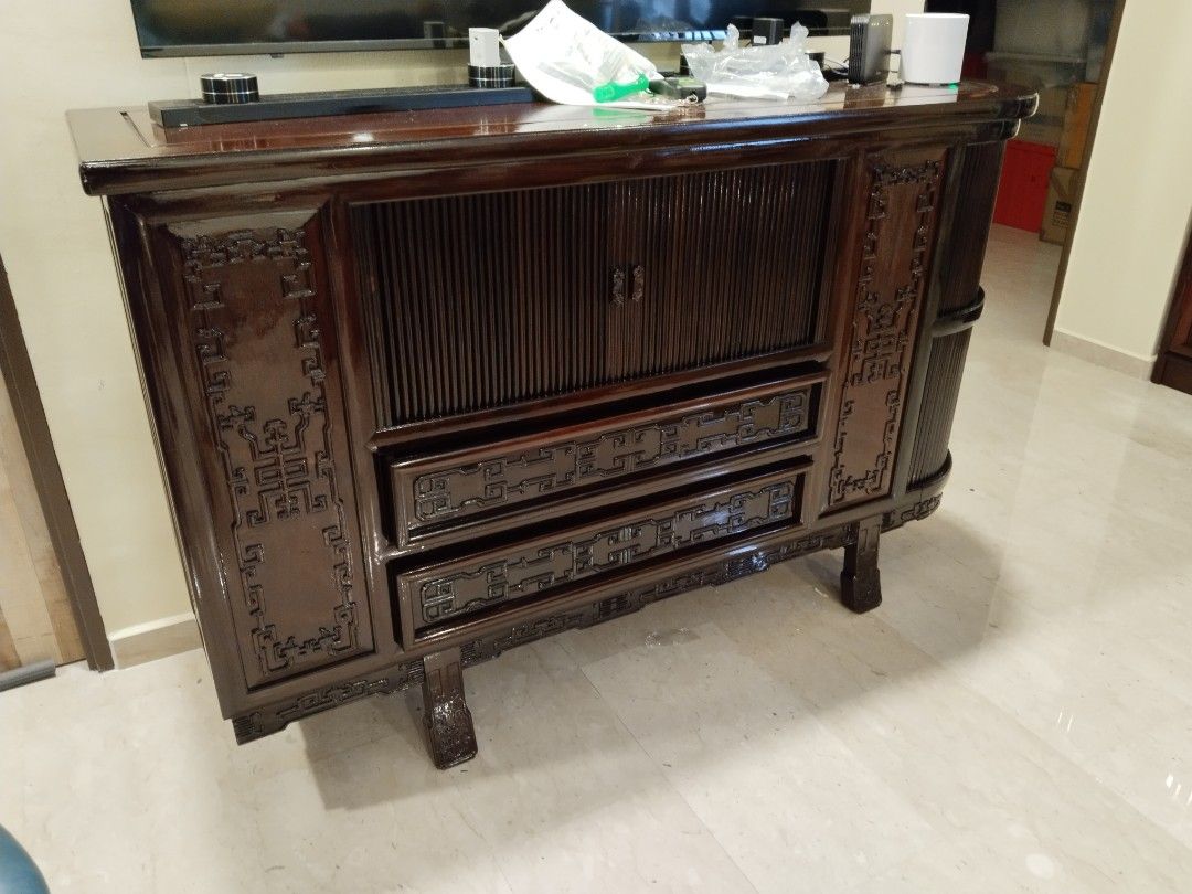 Oriental Antique tv console or sideboard 1960's teak wood rare, Furniture & Home Living