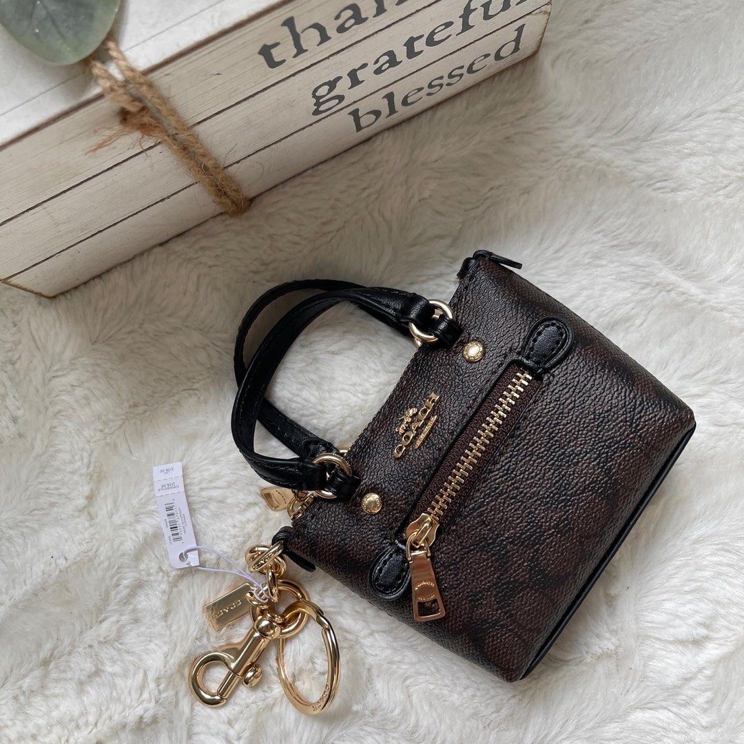 💯 Coach Mini Gallery Bag Charm in Signature Canvas • Brown/Black • 👉FINAL  PRICE POSTED👈, Luxury, Bags & Wallets on Carousell