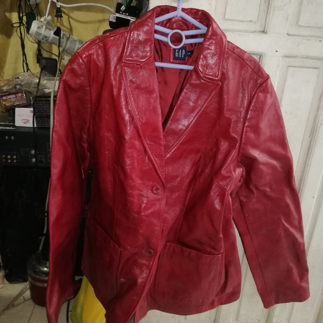 Gap red sales leather jacket