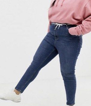 ASOS DTT Plus Grace Balloon Leg Jeans in Mid Blue, Women's Fashion