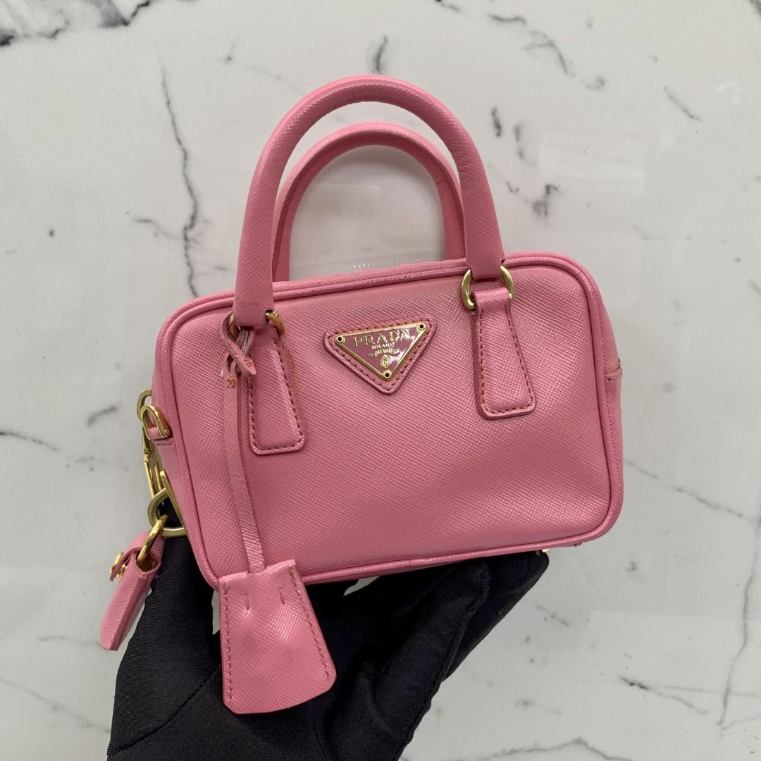 Prada Mini Saffiano Lux Promenade Bag - Pink Handle Bags, Handbags