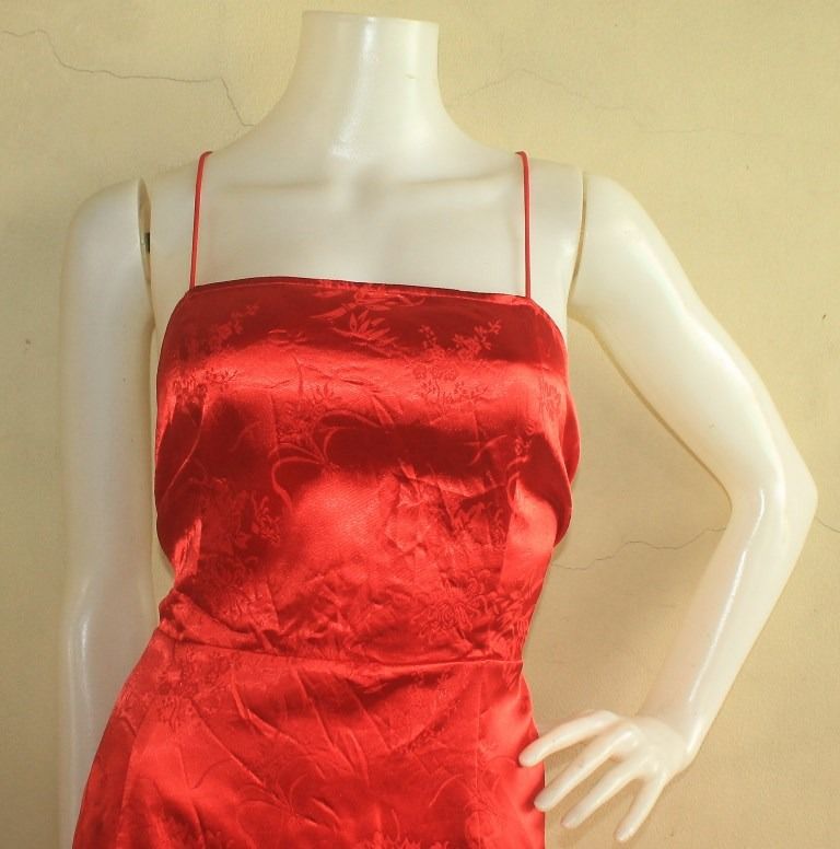 Red satin oriental lace up back bodycon dress hot sale