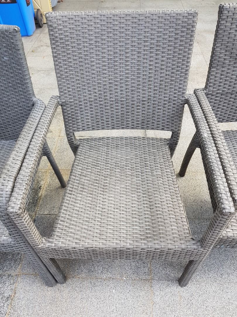 Ratan outdoor balcony chairs 4 x grey 1 x brown stackable, Furniture