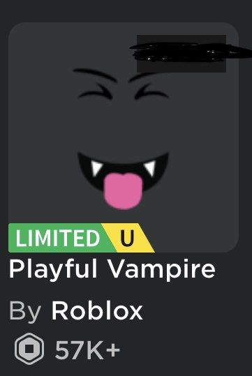 Roblox account, korblox , extreme headphones, playful vampire, super super happy  face