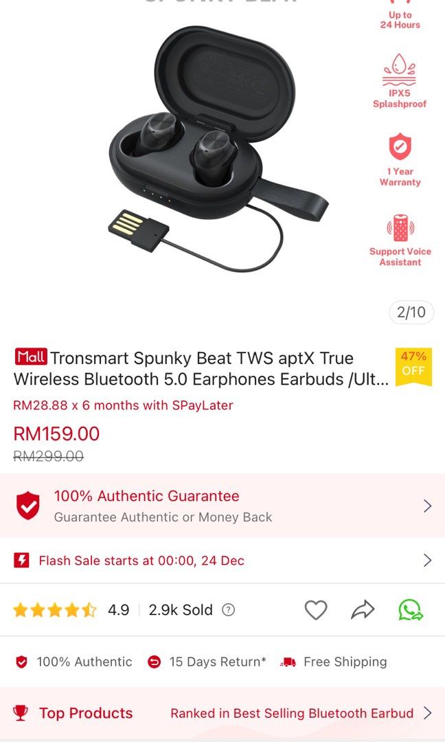 Tronsmart Spunky Beat Wireless Earbuds Audio Earphones on Carousell