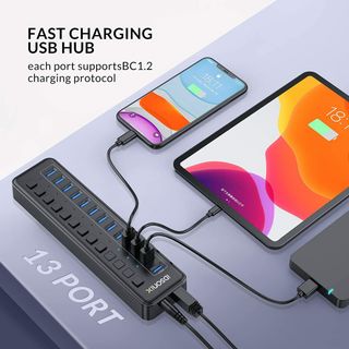 USB 集線器 3.0,iDsonix 13 埠 USB 3.0 集線器,附獨立開關,USB 分配器64225599086851110