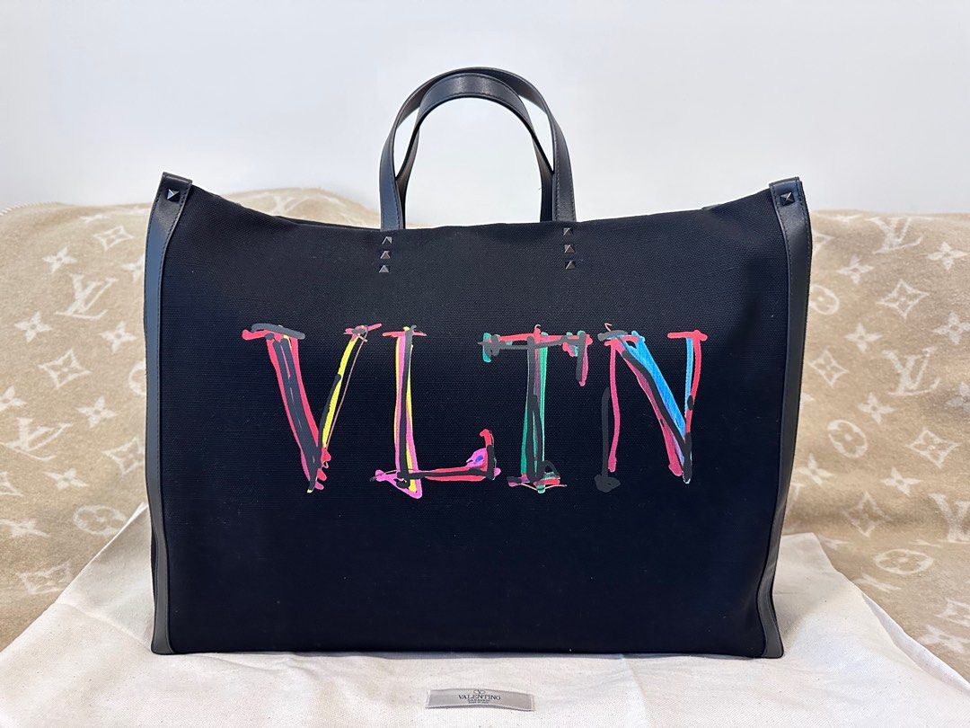VALENTINO Large VLTN Graph Canvas Tote Bag