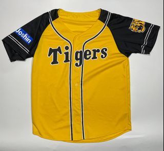 New Mizuno Retro Japan Hanshin Tigers Fan Club Baseball Knit Jersey White Yellow SS-S