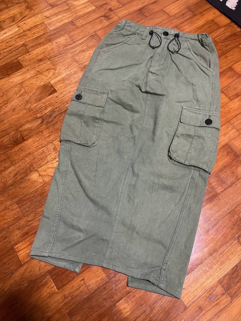 Long Women Vintage Floor-Length Cargo Skirts Summer High Waist Black Skirt