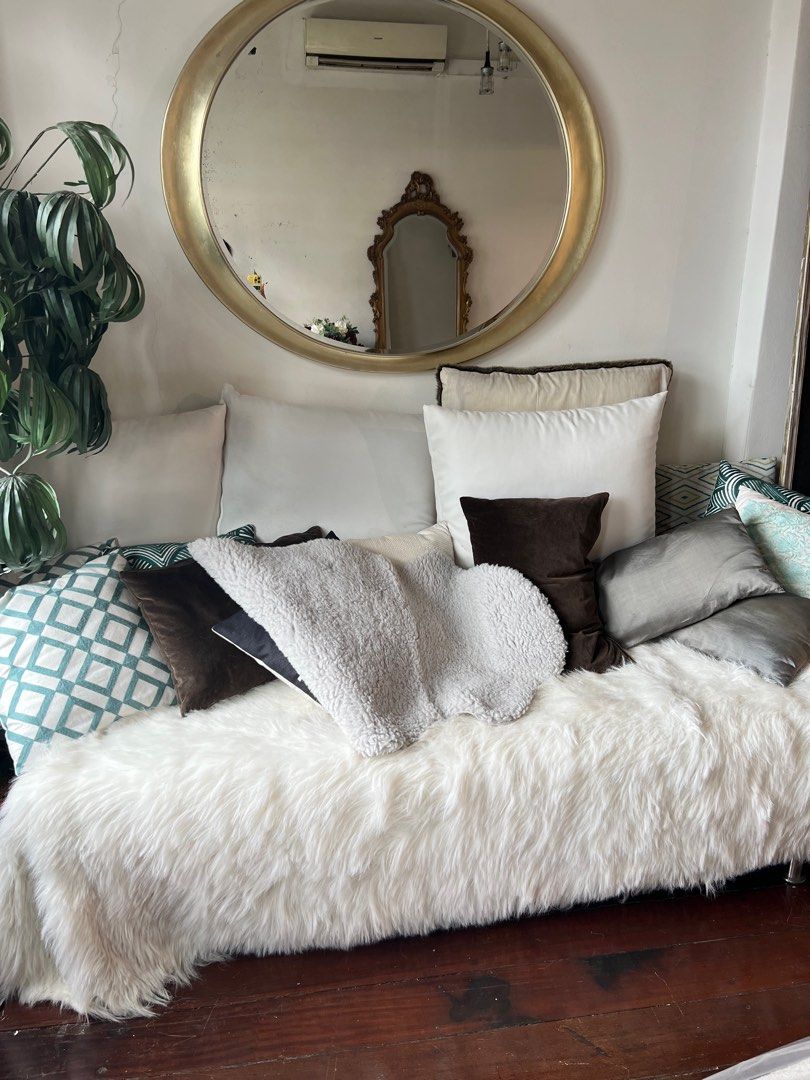 Vintage Large Round Bronze Gold Wall Mirror, Furniture & Home Living