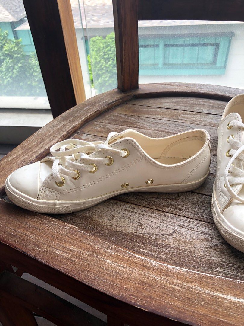White Leather Converse with Gold Colored Eyelets, Women's Fashion,  Footwear, Sneakers on Carousell