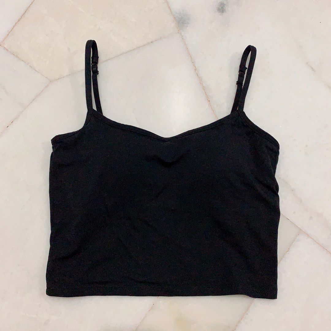 Fashion (H-black)Knitted Binder Chest Woman Tank Tops Spaghetti Strap  Corset Crop Camis With Built In Bras Korean Fashion Woman Tanks Camisole  WEF
