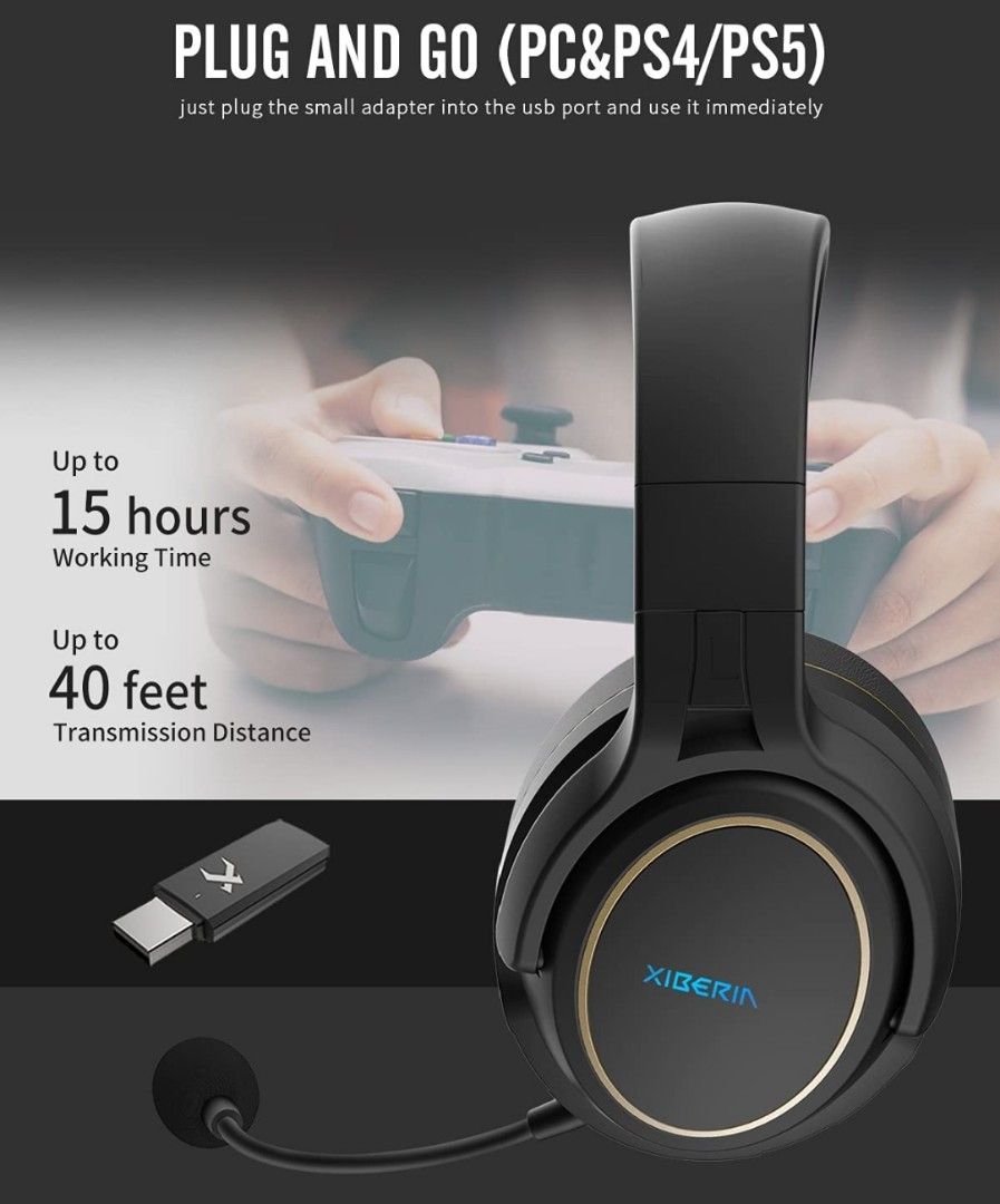 XIBERIA G01 Wireless Gaming Headset with Microphone 5.8GHz Anti