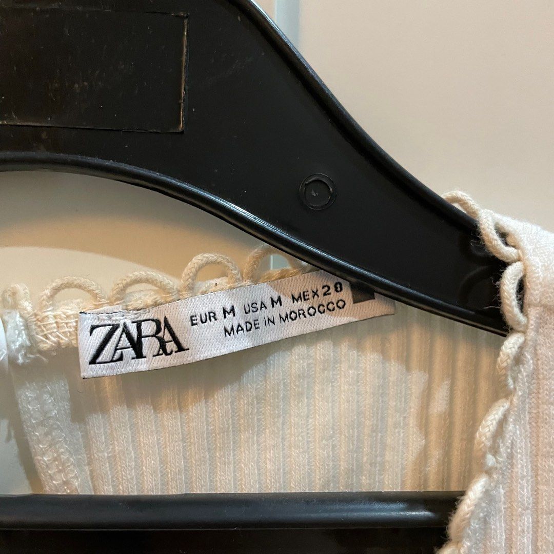 Zara White Crop Tank Top, Fesyen Wanita, Pakaian Wanita, Atasan di