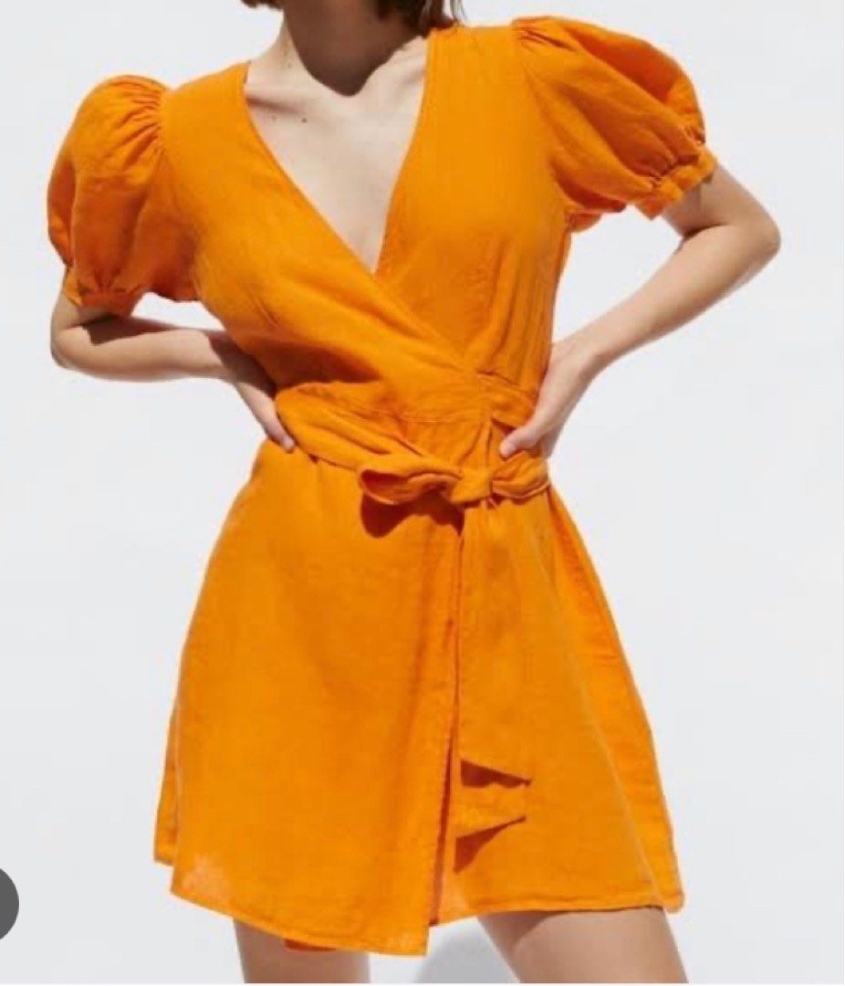Zara orange wrap dress sales