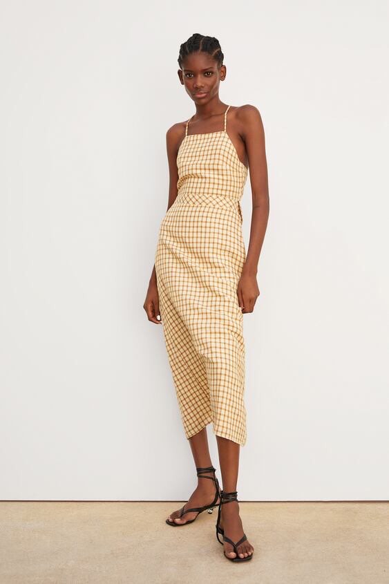 Zara yellow outlet check dress
