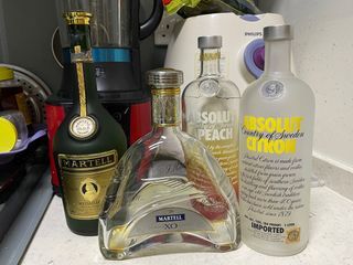 4 Empty Bottles Martell Xo & Absolute Vodka