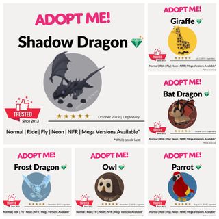 Adopt Me Pets Figures Shadow Dragonfrost Dragonbat 