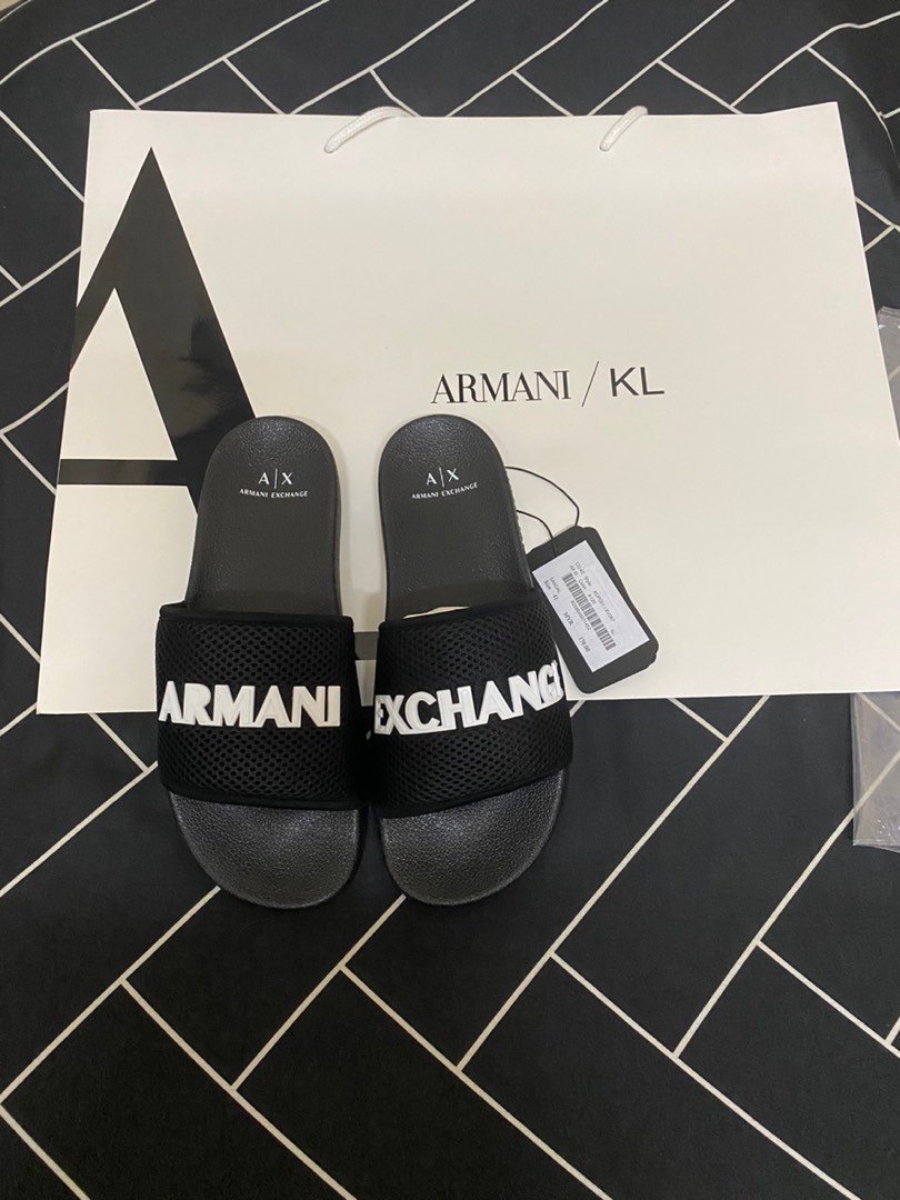 Armani exchange slide, Men's Fashion, Footwear, Flipflops and Slides on  Carousell
